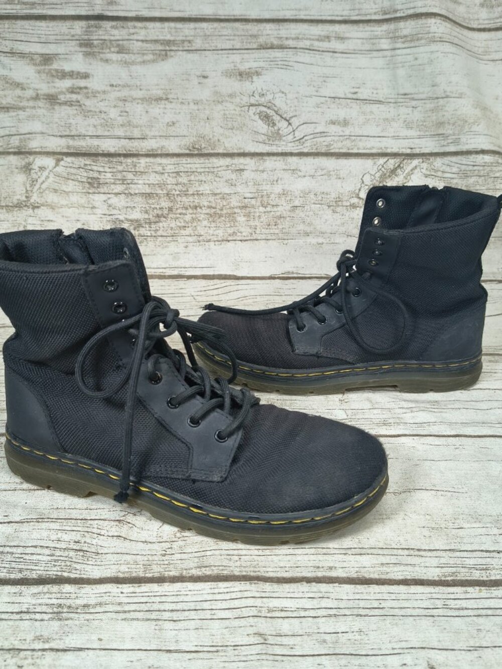 Dr. Martens Combs J Youth Black Nylon Canvas Lace Up Zip Ankle Boots US 4M 5L UK